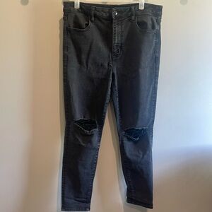 American Eagle Super High Rise Jegging Black Denim Sz 14 short